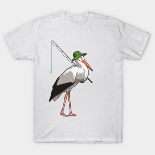 Stork at Fishing with Fishing rod T-Shirt